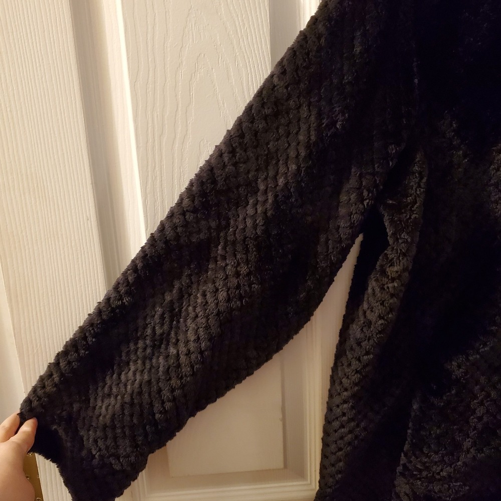 Anne Klein sz L black textured fleece jacket cozy classic warm elevated basic - Picture 5 of 13